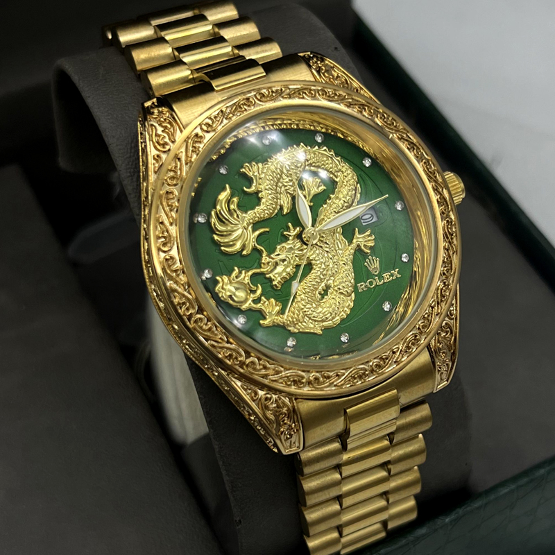 ساعت مچی مدل رولکس طرح اژدها Dragon صفحه سبز