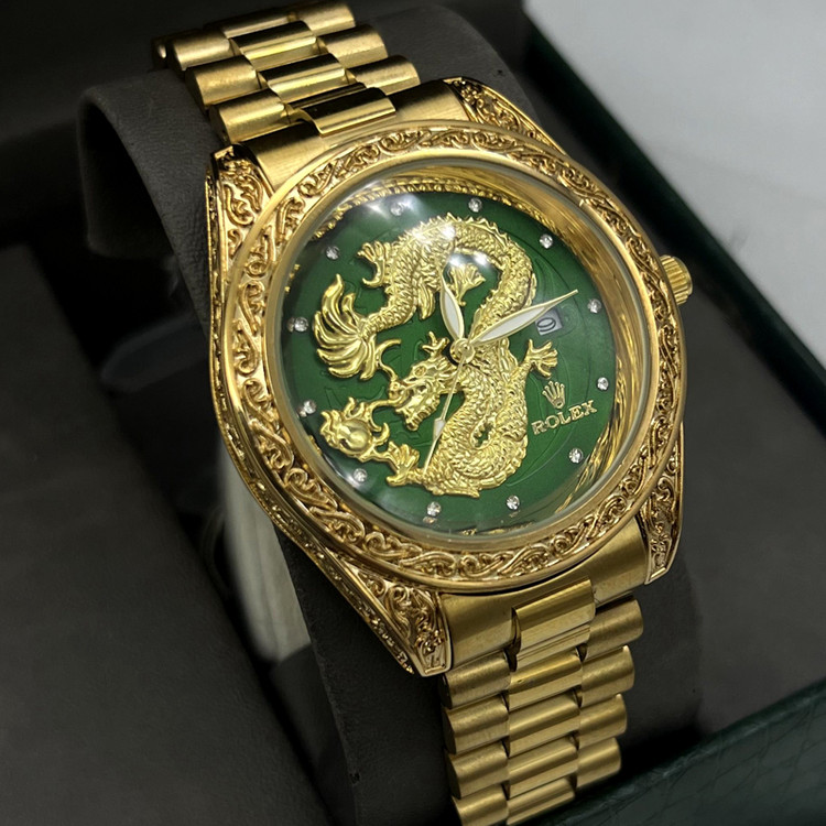 ساعت مچی مدل رولکس طرح اژدها Dragon صفحه سبز