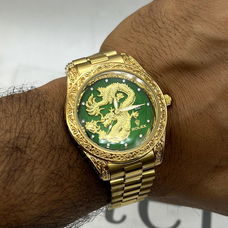 ساعت مچی مدل رولکس طرح اژدها Dragon صفحه سبز
