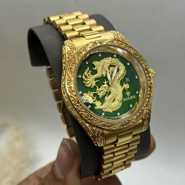 ساعت مچی مدل رولکس طرح اژدها Dragon صفحه سبز