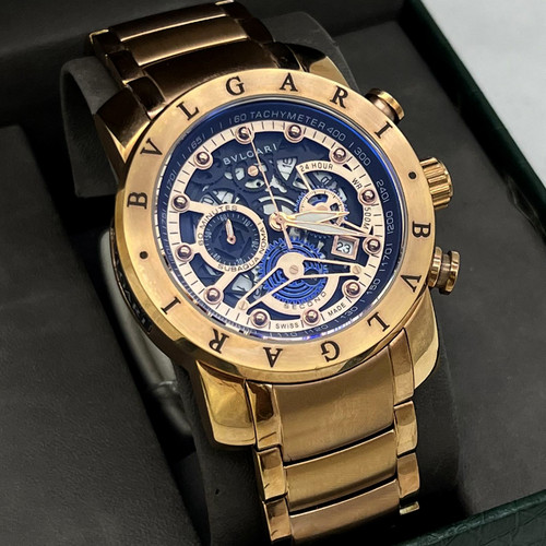 ساعت مردانه بولگاریBvlgari سه موتوره رزگلد